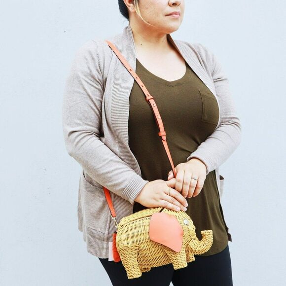 NEW Kate Spade Wicker Elephant Crossbody Bag Orange - Picture 2 of 10